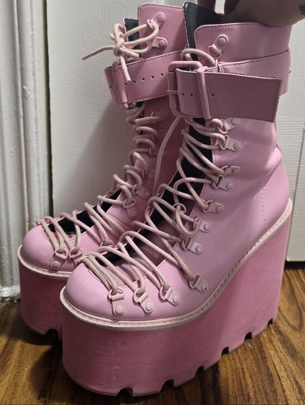 Sugar Thrillz Pale Pink Platform Lace-Up Boots - Picture 2 of 6